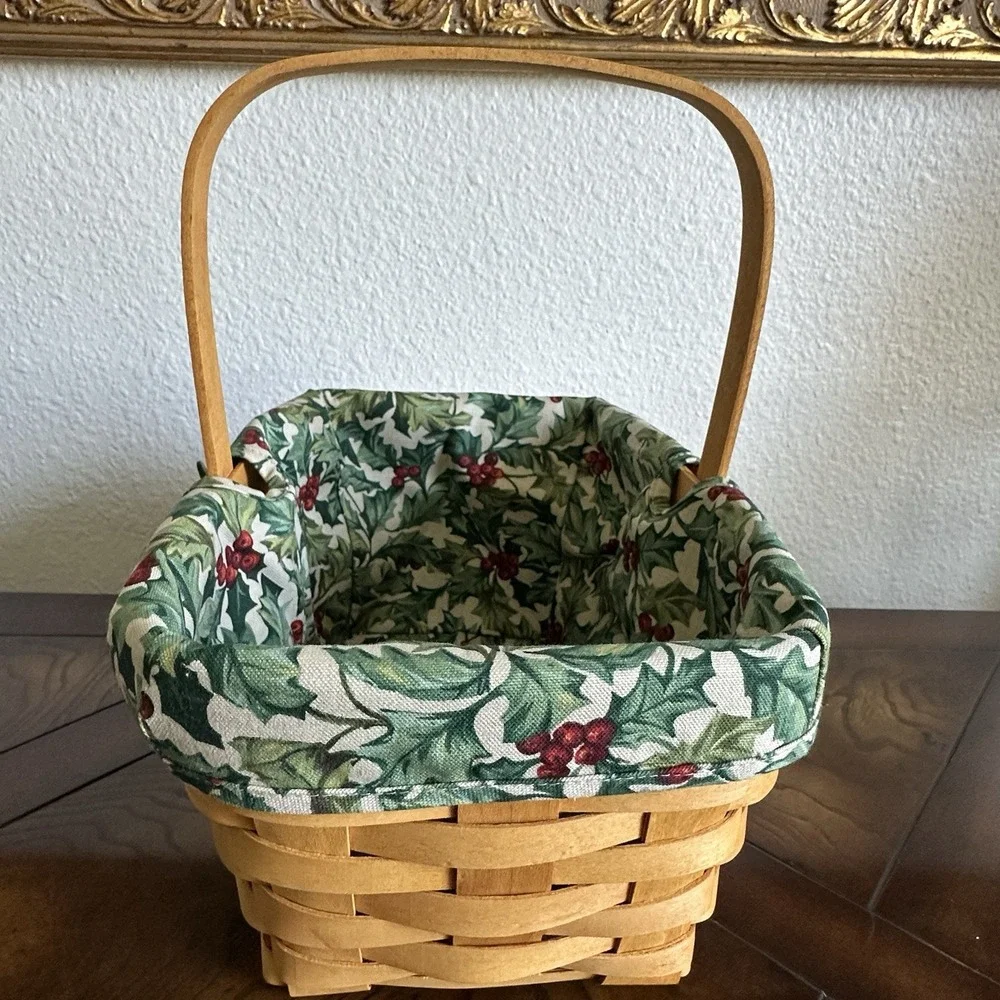 Longaberger 2002 Spring Basket 10.5 Inch Handle American Holly Tree‎ Liner New
